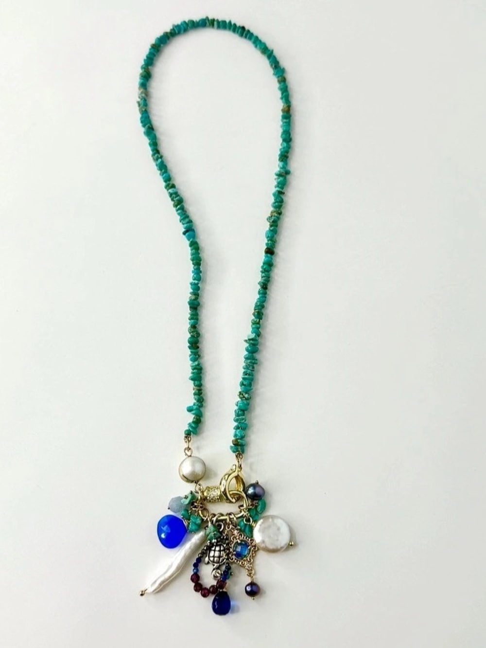 Turquoise Charm Necklace, Mixed Gemstone Charm Necklace